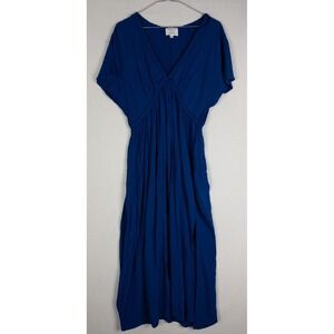 Maison 123 Paris Dress‎ Womens S Blue V Neck Maxi Ruffle Tiered Solid Optimisme